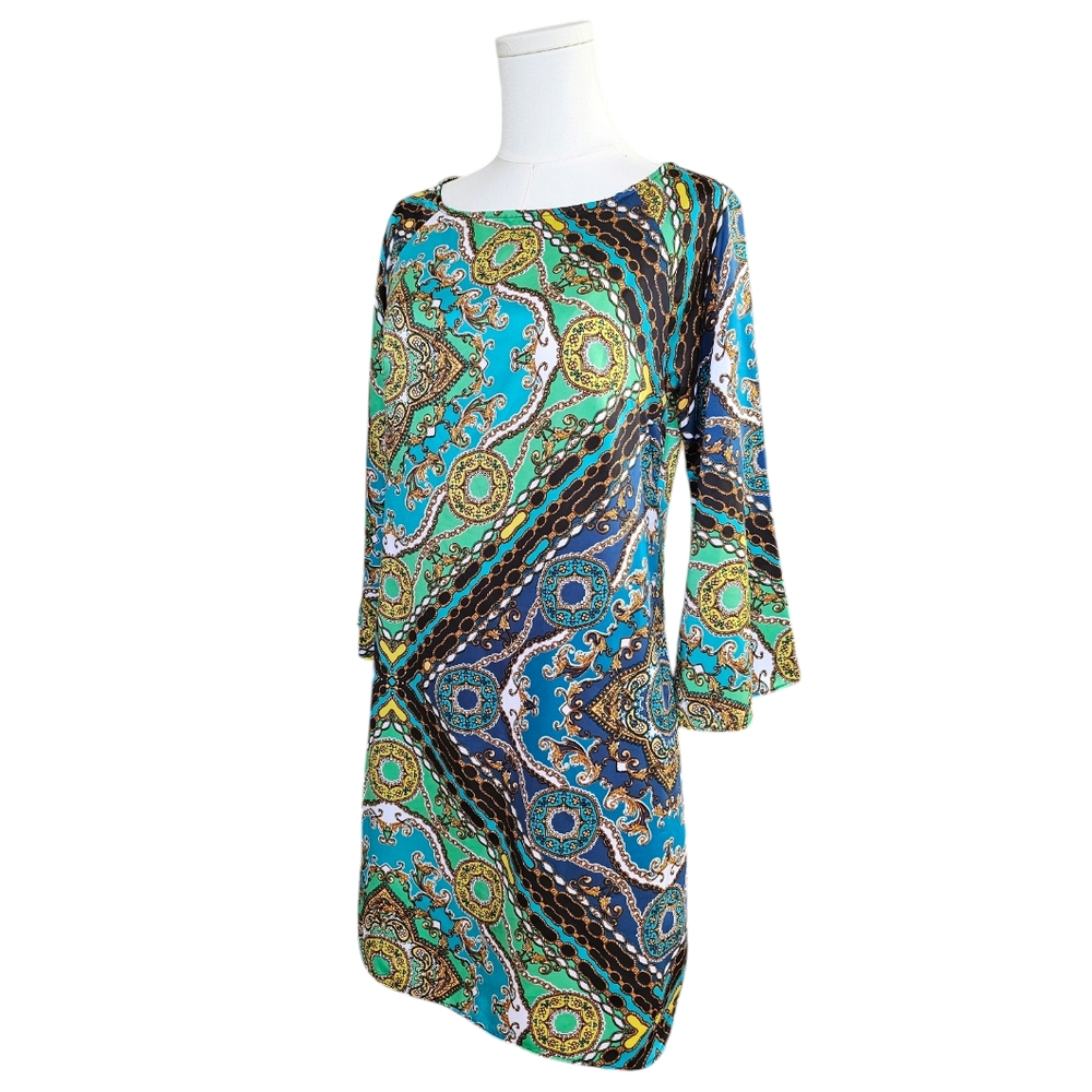 MSK - Green Status Prt Bell Sleeve Dress